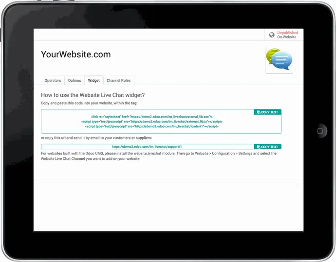 Odoo Live Chat — налаштування віджета онлайн чату для сайту
